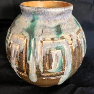Handcrafted Ceramic Vase with Green and Brown Accents